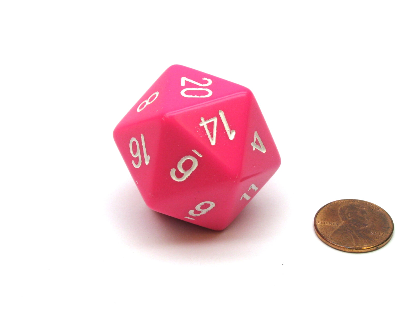Pink with White Numbers 1 Die 34mm Large 20-Sided D20 Opaque Chessex Dice 