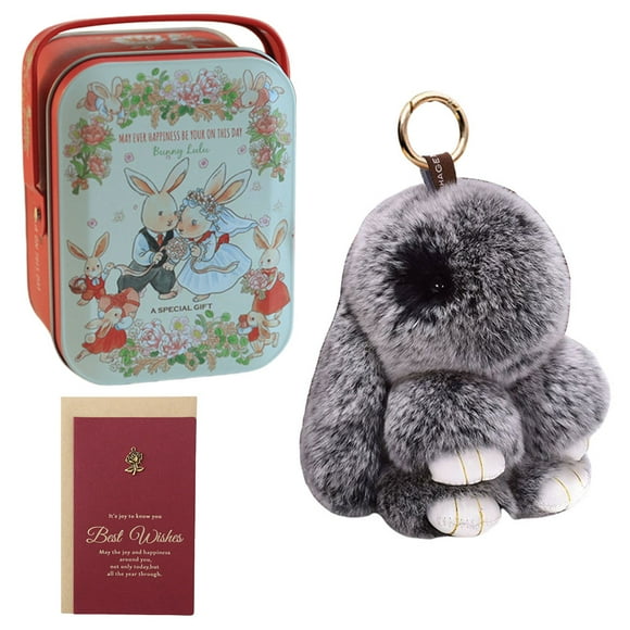 Cute Plush Bunny Keychain Stuffed Animal Keychain Lovely Car Key Chain (Black)