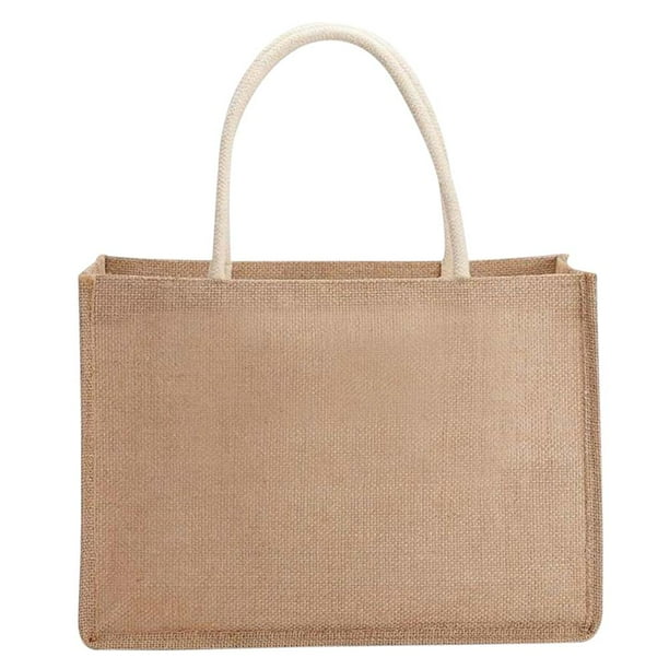Sywqhk Bolsas De Arpillera Bolsas De Regalo De Bolso De Playa De Yute En Blanco Con Asa (L) Sywqhk Para estrenar