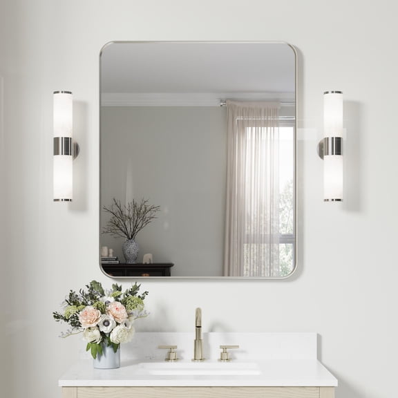 ANGELES HOME 30 x 36 Inch Bathroom Vanity Mirror, Aluminum Framed Wall Mirror, Horizontal/Vertical Mounted Rectangular Bathroom Mirror, Rectangle Vanity Framed Mirror for Wall, Brushed Nickel