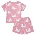 thumbnail image 2 of White Swans and Hearts Pattern Summer Pajama Set Soft Cotton Short Sleeve Sleepwear 2PCS Pajama Sets Breathable Lounge Set Size 10Y, 2 of 7