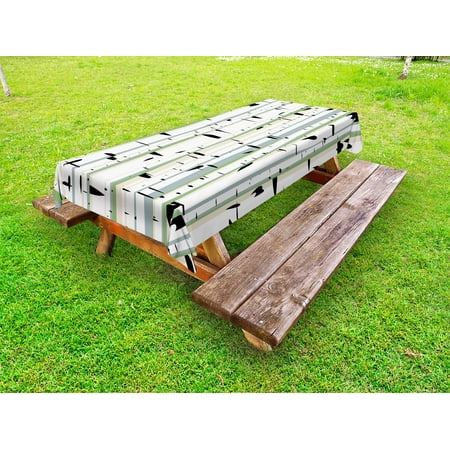 Tree Trunk Table - Tree Outdoor Tablecloth, Trunks of Birches Colorful Dense Forest Design Botanical Spring Season Illustration, Decorative Washable Fabric Picnic Tablecloth, 58 X 120 Inches, Multicolor, by Ambesonne
