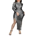 thumbnail image 1 of Women Glitter Sheer Mesh Dress Rhinestones Sparkly See Through Maxi Dresses Party Club Night Outfits, 1 of 7