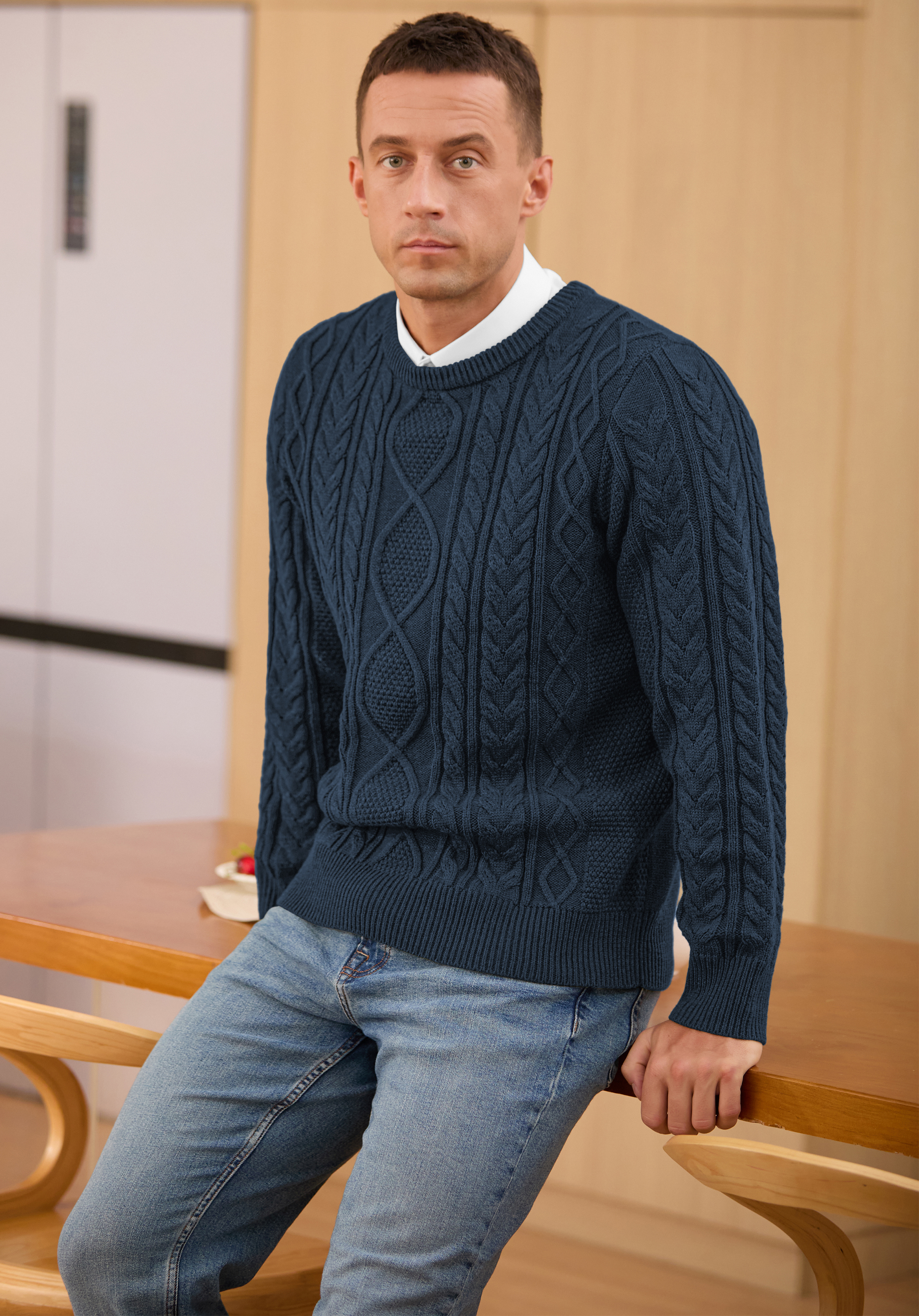 QDG Men's Cable Knit Pullover Sweater, Crewneck photo 3