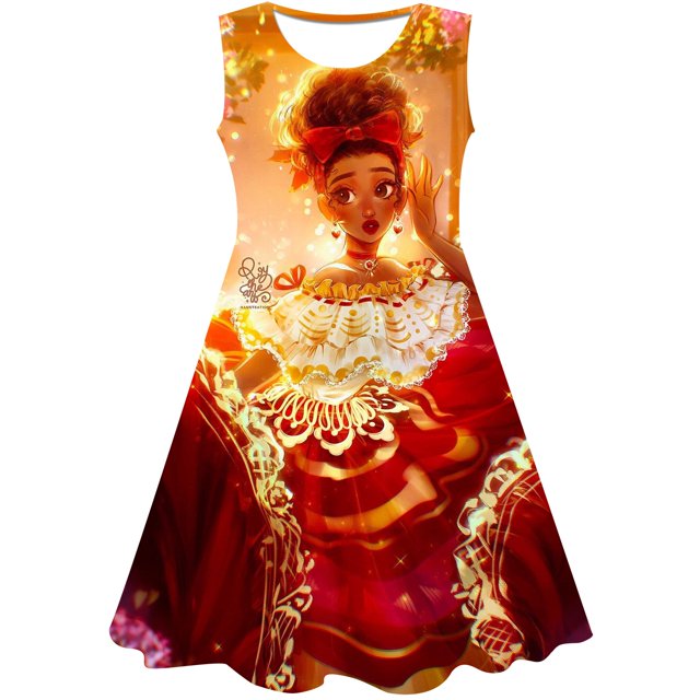 Disney Magic full house princesa vestido estampado de dibujos animados niñas Magic full house princesa vestido lindo fiesta de cumpleaños princesa Dress5T Gao Jinjia LED