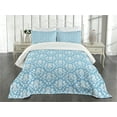 thumbnail image 3 of Ambesonne Damask Quilted Bedspread Set 3 Pcs, Blue White Old Garden Print, Queen Size, Sky Blue White, 3 of 5