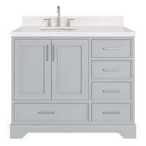 Ariel Stafford 42 Inch Single Left Offset Oval Sink Bathroom Vanity With Carrara White Quartz Countertop 1.5 Edge In Grey