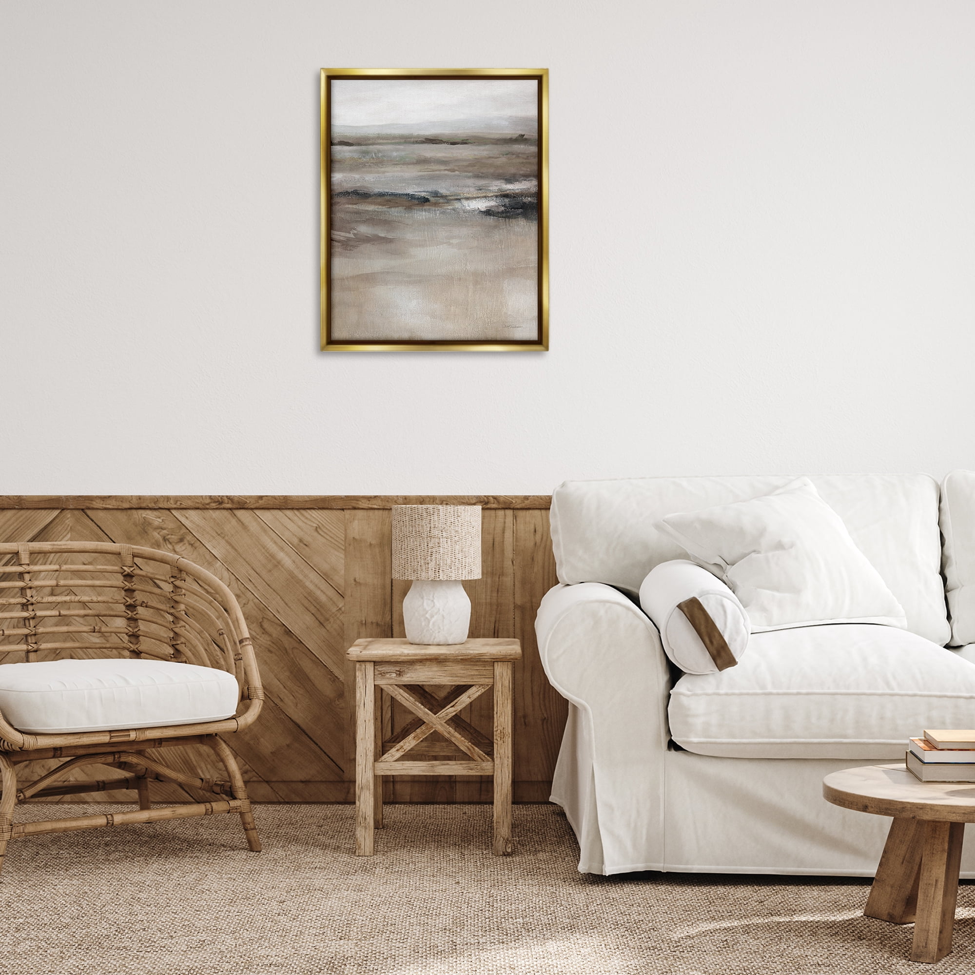 Stupell Industries Brown Desert Abstraction Abstract Painting Gold Floater Framed Canvas Art Print Wall Art, 25 x 31