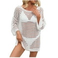 thumbnail image 2 of Swimwear Cover Up for Women Loose Casual Round Neck Quarter Sleeve Hollow Out Cover Shirt Beach Beach Vacation Cover Shirt, 2 of 9