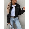 thumbnail image 2 of Women's Motorcycle Jacket Jacket Autumn and Winter Cropped Top with Large Pockets, Lapels, Drawstring Lace-up Top, 2 of 3