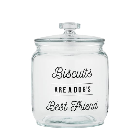 10 Strawberry Street Glass Dog Treat Canister, "Biscuits. . .Best Friend"