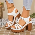 thumbnail image 5 of KIJBLAE Women's Chunky Heel Gladiator Sandals, Open-Toe Cutout with Buckle, Plus Size Gothic Comfort Footwear White 42, 5 of 9