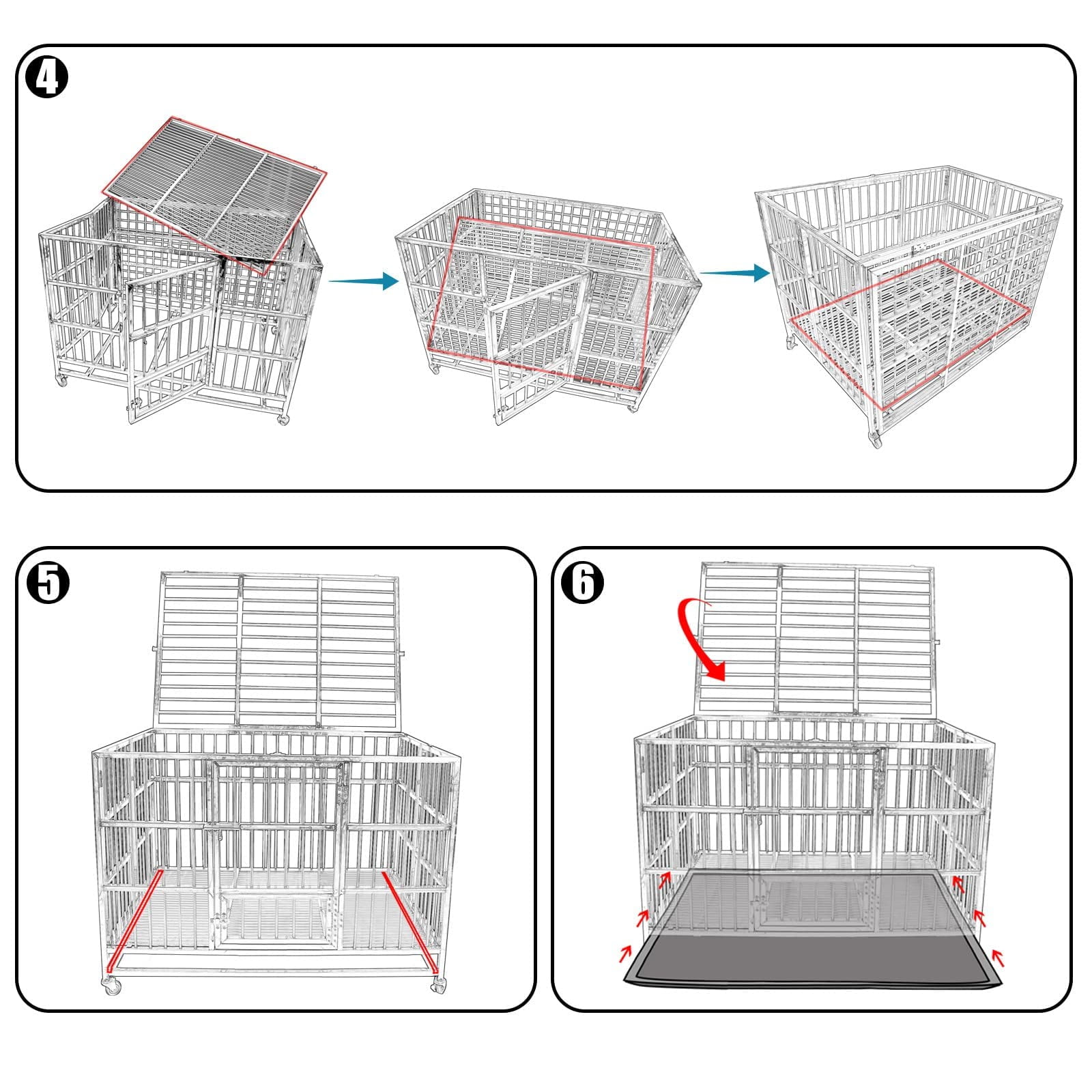 Confote 42" Heavy Duty Stainless Steel Dog Cage Kennel Crate and Playpen for Training Large Dog Indoor Outdoor with Double Doors & Locks Design Included Lockable Wheels Removable Tray No Screw