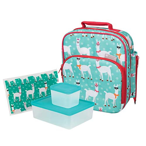 Bentology Lunch Bag Kit - Durable Insulated Tote Bag with Handle and Bottle Holder Set Includes 2 Containers & Ice Pack - BPA & Pvc Free - Llama