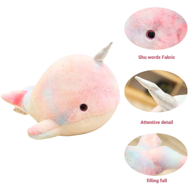 Juguetes de peluche de almohada, 28 cm, lindo narval de peluche, muñeca suave de pez ballena, lindo juguete de peluche de narval, rendimiento lleno de energía