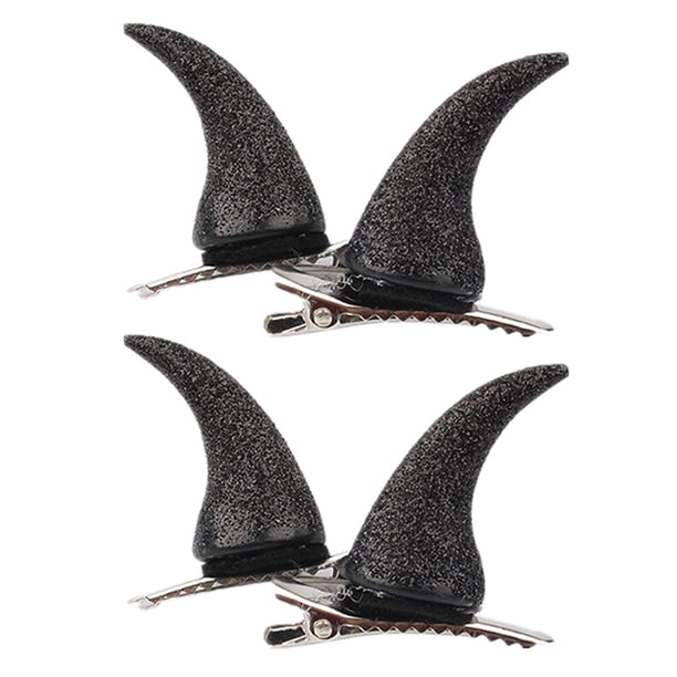 GAXIRE 4 pinzas para el pelo con forma de cuerno de diablo, para disfraz de Halloween, con purpurina