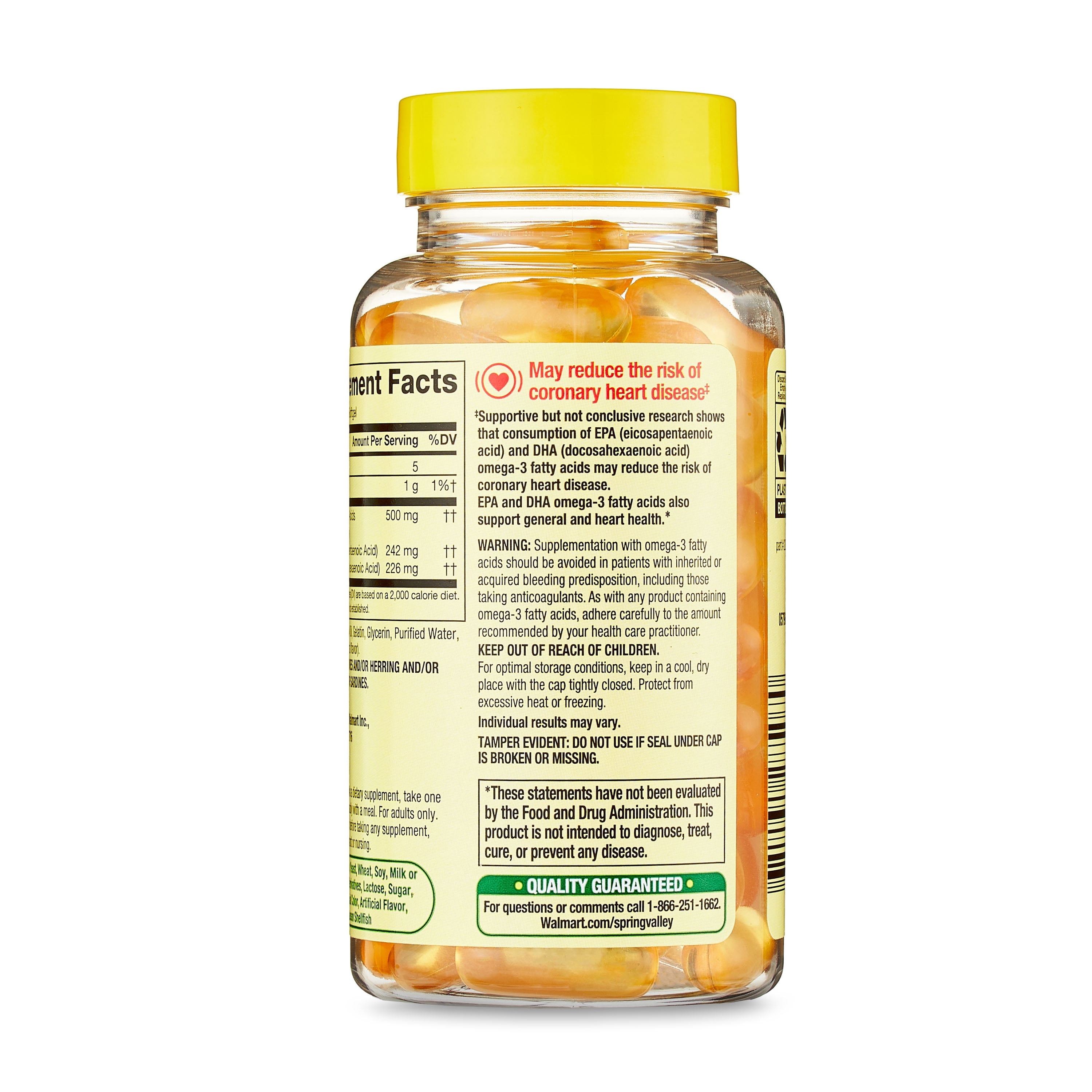 Spring Valley Omega-3 Fish Oil† Softgels, 500 mg, 60 Count