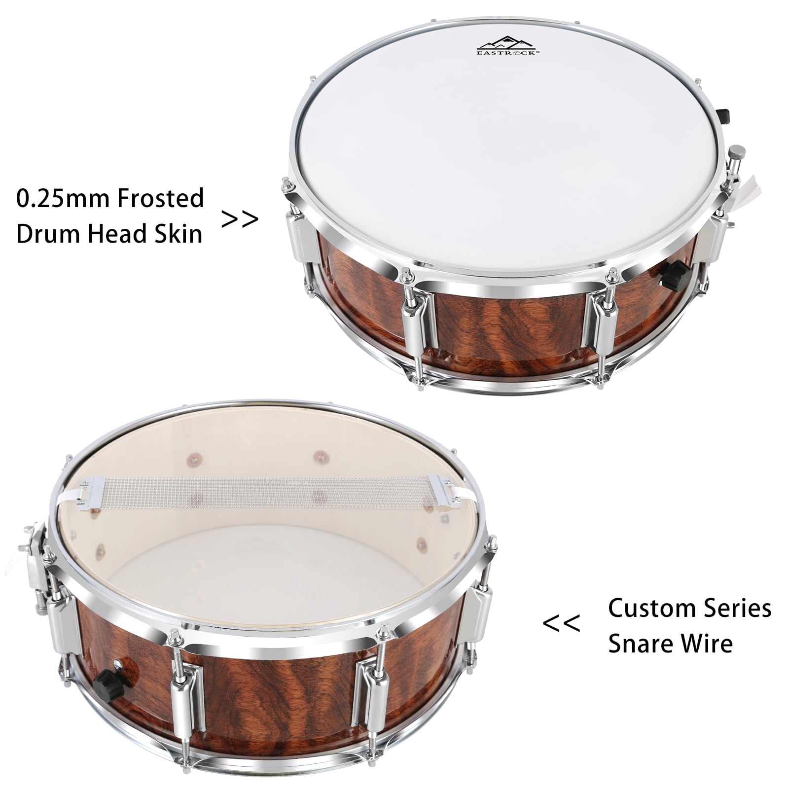 EASTROCK 14x5.5 Stage Snare Drum 10-Lug Tension System with Drumsticks Oxford Backpack for Beginner Drummer (Tiger Stripes)