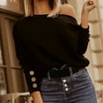 thumbnail image 7 of GigrtiJin Women Long Sleeve off the Shoulder Tops Casual Loose Button Solid Color Going out Pullover Sweatshirt, 7 of 7