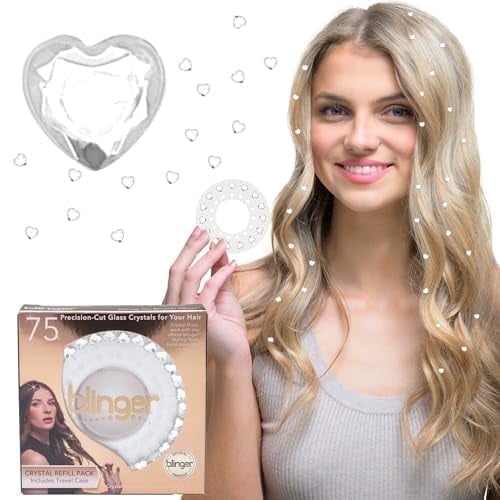 blinger® Crystal Women Refill Pack | 75 Hair Safe Glass Crystals for Everyday Glam | Crystal Hearts 6 mm | Gem Stamper Not Included