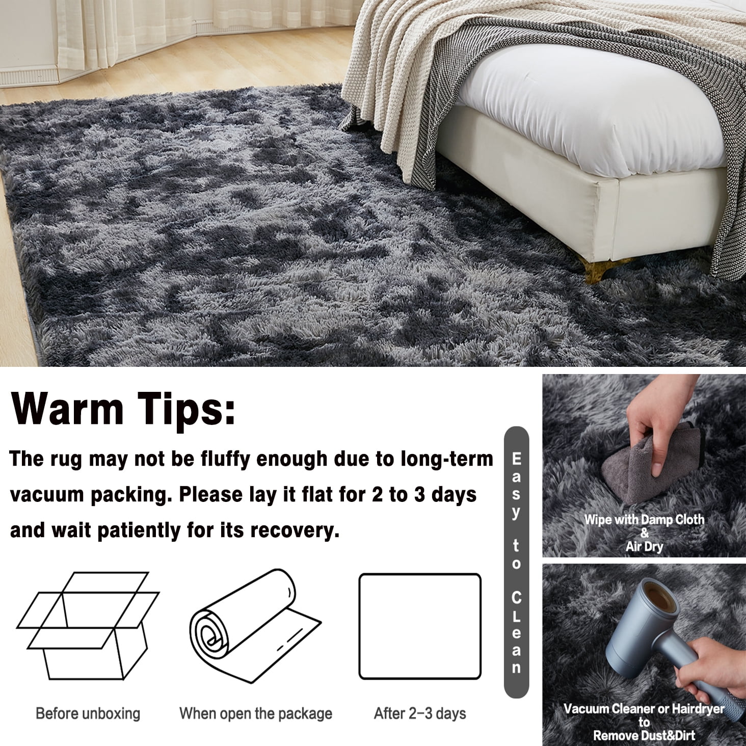 Area Rug for Living Room,Brochao 5ft x 8ft Ultra Shag Area Rug Fluffy Rug,Soft Fuzzy Non-Slip Carpet Mat for Home Decor,Dark Grey