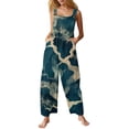 thumbnail image 2 of Women's Floral Print Sleeveless Overalls Loose Wide Leg Cotton Linen Jumpsuit with Pockets Green 2XL, 2 of 7