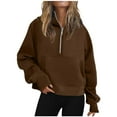 thumbnail image 3 of QATAINLAV Lightening Sale Womens Hoodies Casual Half Zip Sweatshirts Fleece Jackets Tops Long Sleeve Hooded Pullover with Pockets 2024 Fall Winter Clothes Brown M, 3 of 7