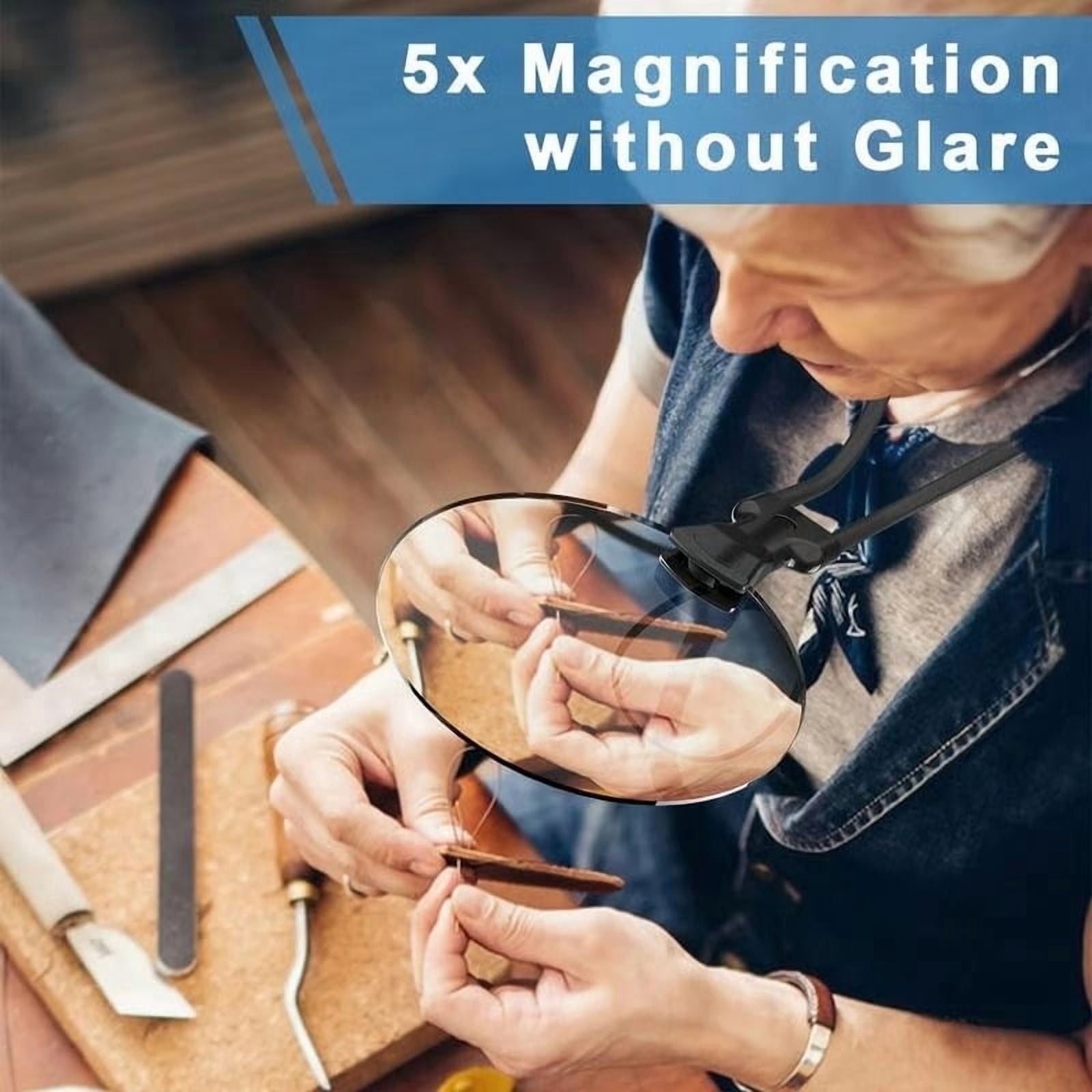 5x Magnification Glass With 4.33in Lens for Reading Needlework Repairs, Hands Free Stand Hands Free Magnifier with Flexible Gooseneck Stand Neck Strap Included
