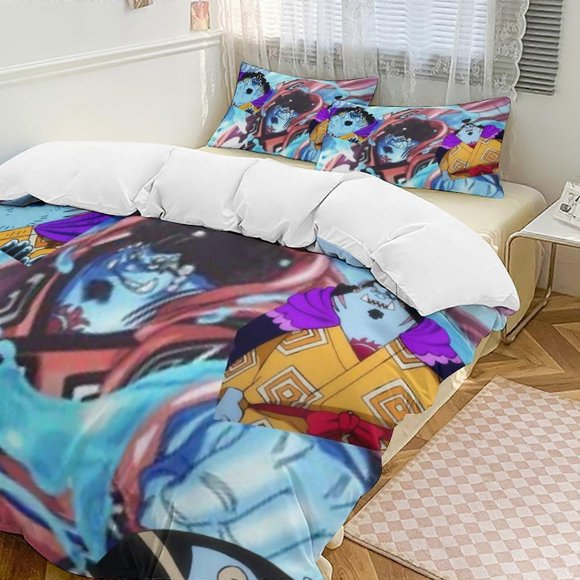 Bh274 Jinbe Bed Duvet Cover Funny Anime Cartoon Bedding Sets Lightweight 3 Piece Comforter Sets, 1 Duvet Cover And 2 Pillowcases ka274(Double200x200cm)