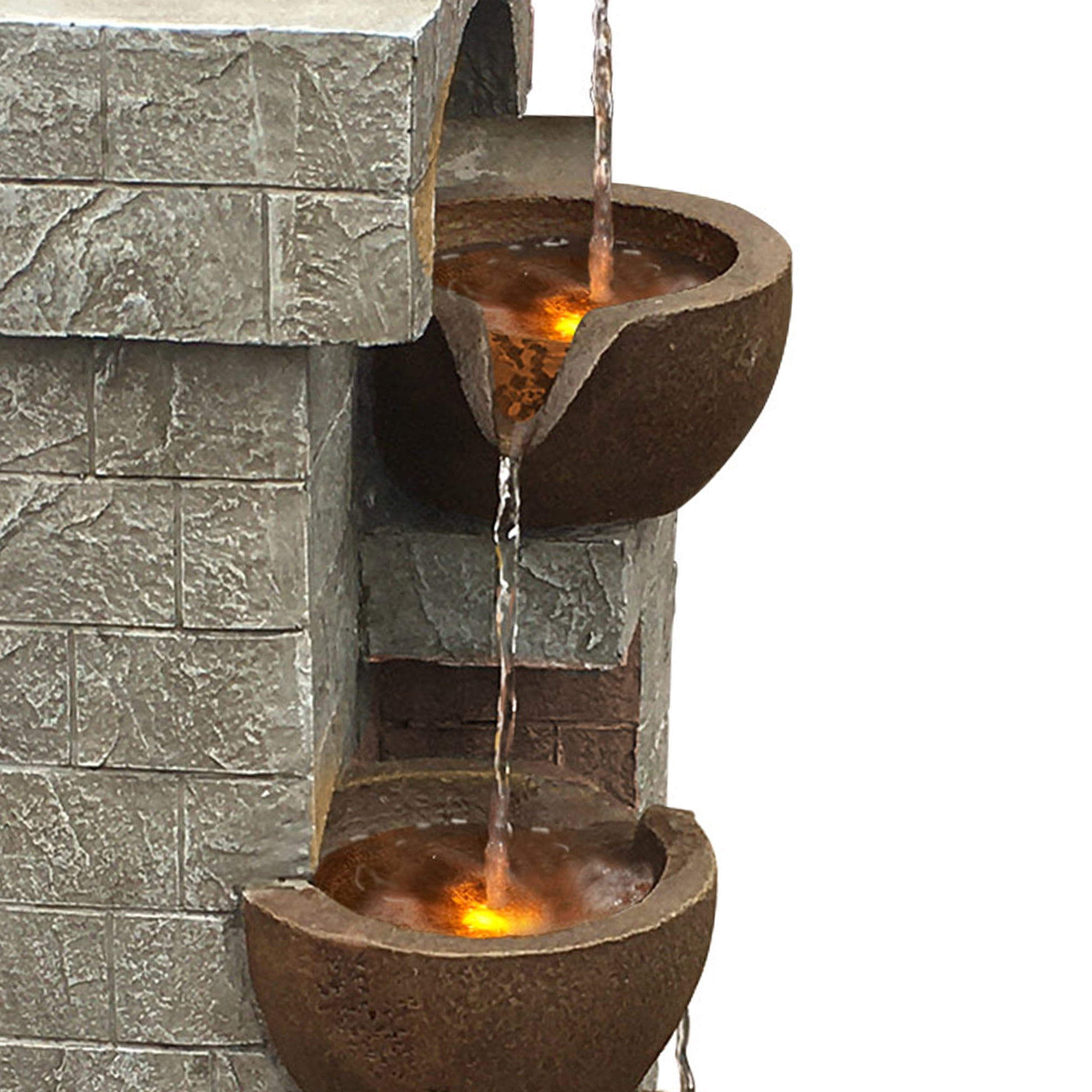 Teamson Home 4-Tier Outdoor Water Fountain with Cascading Bowls, Stacked Stone & Solar LED Lights
