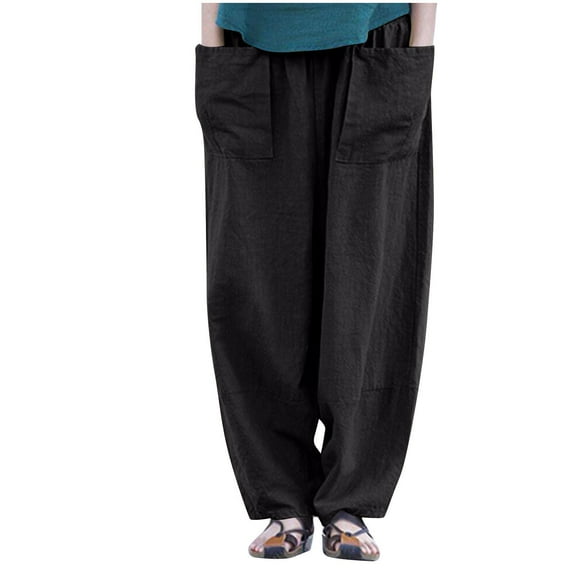 Women's Pants Cotton And Linen Casual Loose Fitting Solid Color with Pocket Plus Size Save 65% Instantly!