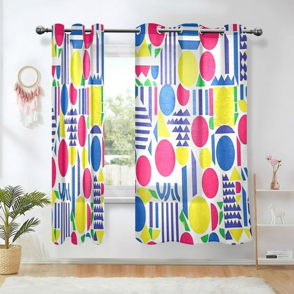 Yayeee Window Curtains Set of 2 for Living Room Light Filtering 63"x42", Red Retro Shapes