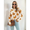 thumbnail image 6 of Women'S Casual Butterfly Print Knitted Pullover Sweaters Long Sleeve Crew Neck Jumper Tops Apricot M, 6 of 9