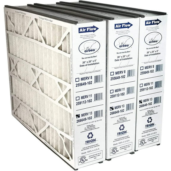 Trion Air Bear 20x25x5 Inch MERV 13 Air Purifier Filter, White (3 Pack)