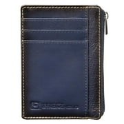 D Stronghold RFID Blocking Minimalist Front Pocket Wallet - Slim Leather Wallet with Zipper - Blue