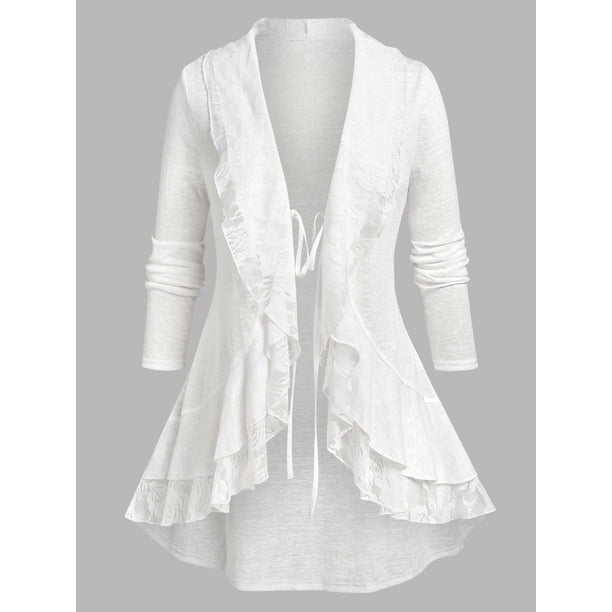 Cárdigan Talla Extra Panel Encaje Volantes Rosegal Cárdigans de talla grande