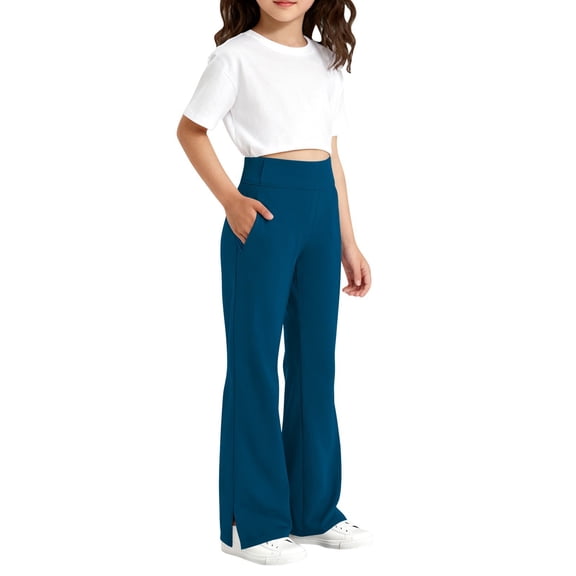 CCRFTGI Flare Leggings for Child Girls Size 10-12 High Waist Yoga Leggings Athletic Sports Bell Bottoms Stretch Dance Pants with pockets Army Green 12-13 Years