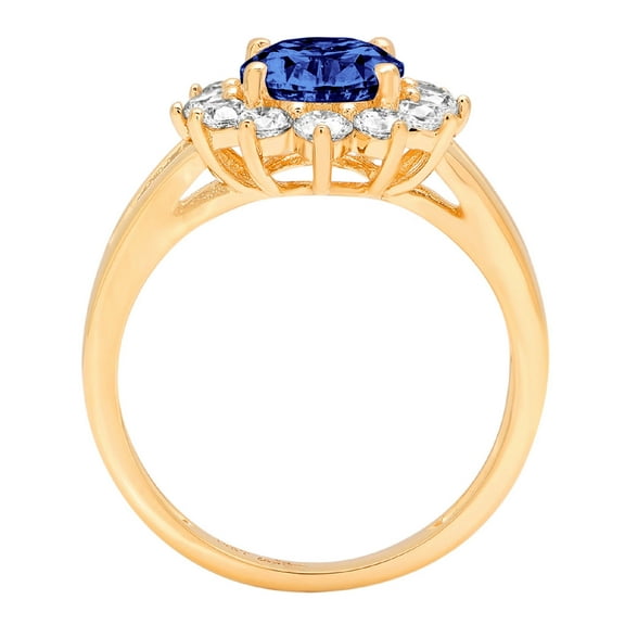 2.72 ct Oval Cut Simulated Tanzanite Halo Engagement Ring for Women in 18K Yellow Gold