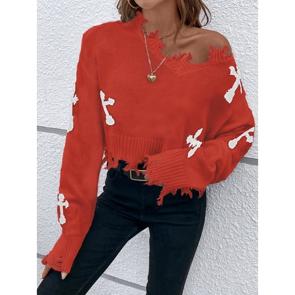 2026 Womens Long Sleeve Sweater Casual Trendy Spring Top Fashion Red L