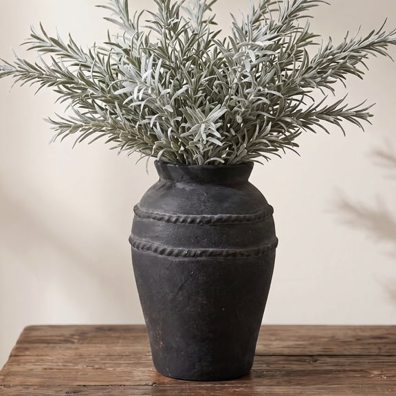 Black Ceramic Flower Vase, Retro Vintage Pottery Vase for Farmhouse Home Decor