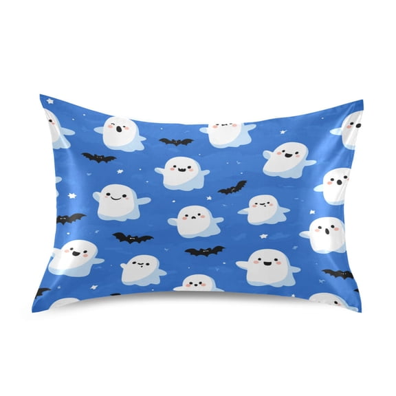 Satin Pillowcase Envelope Closure Pillow Cover Wrinkle-Resistant & Vibrant Print Blue Background with Ghost Pattern