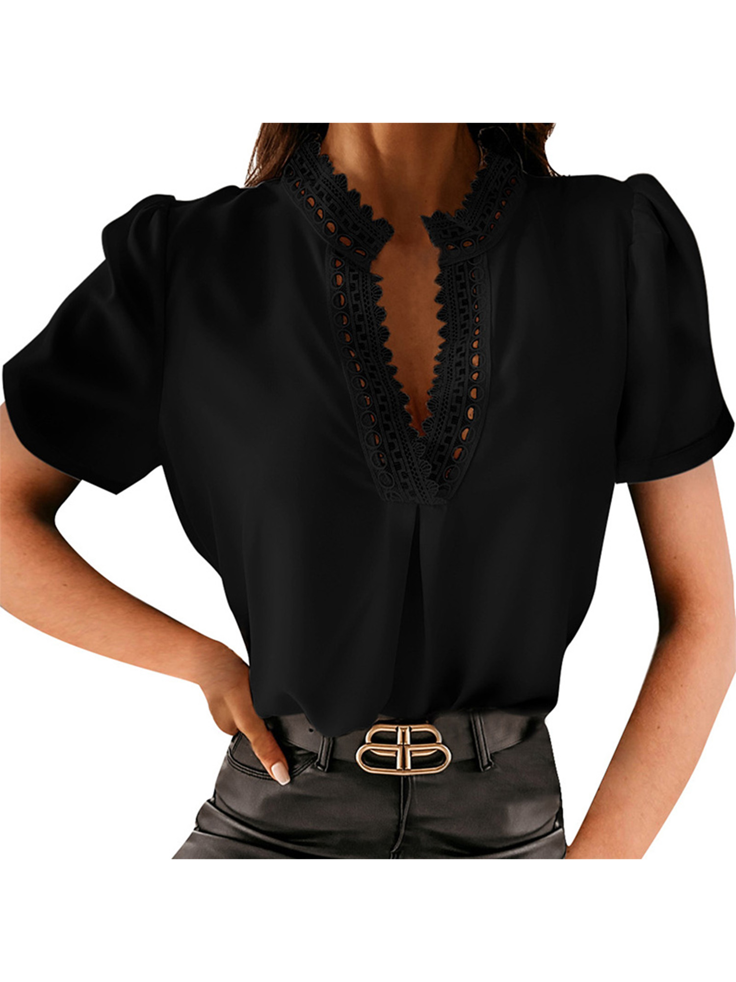 Women's Short Sleeve Office Lace Blouse 