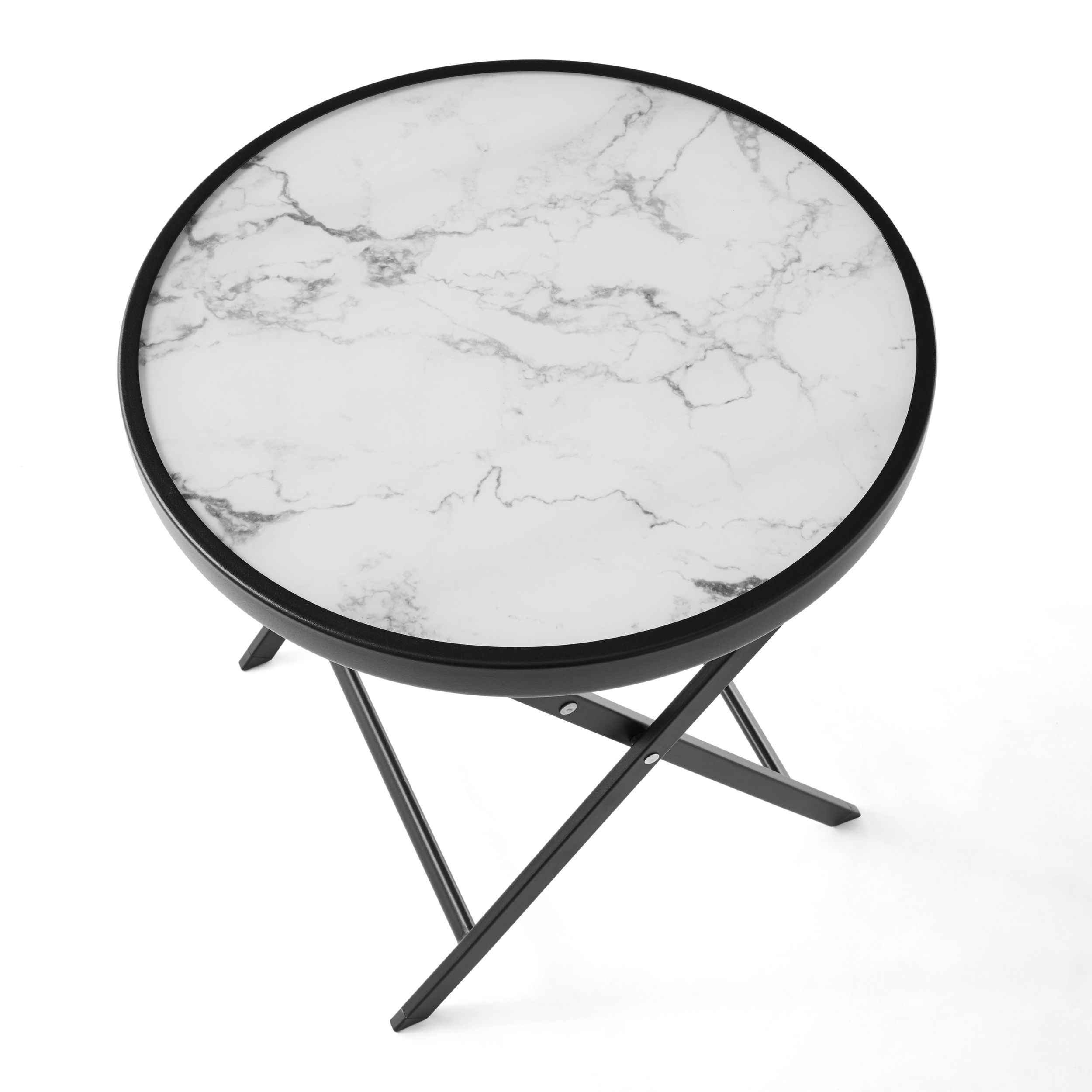 Mainstays 18" Greyson Square White Marble Steel Round Folding Table - image 3 of 7