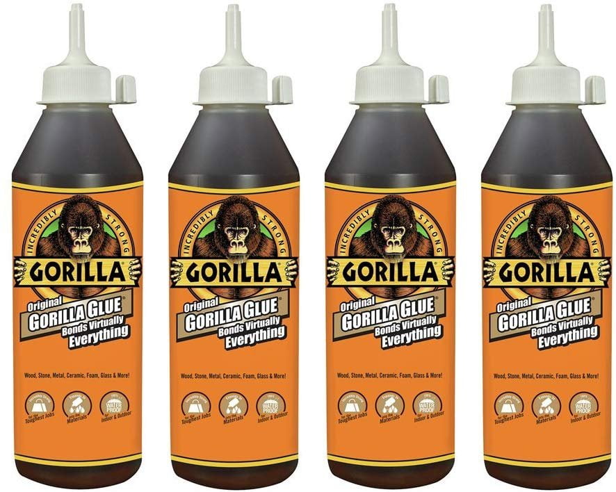 Gorilla Original Gorilla Glue, Waterproof Polyurethane Glue, 18 ounce Bottle, Brown, Pack of 4