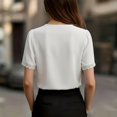 thumbnail image 3 of Morttic Women's Elegant Solid Color Lace Trim V-Neck Blouse – Puff Sleeve Button Front Top Summer Fashion Commuting Outfit White，S, 3 of 4