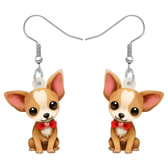 Valentine's Day Acrylic Adorable Bow Tie Chihuahua Dog Earrings Puppy Dangle Jewelry for Women Gifts