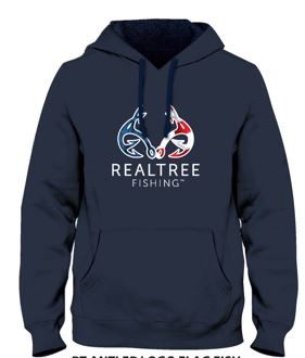 Realtree Antler Logo Flag Fish Navy Men Graphic Hoodie, 2XL