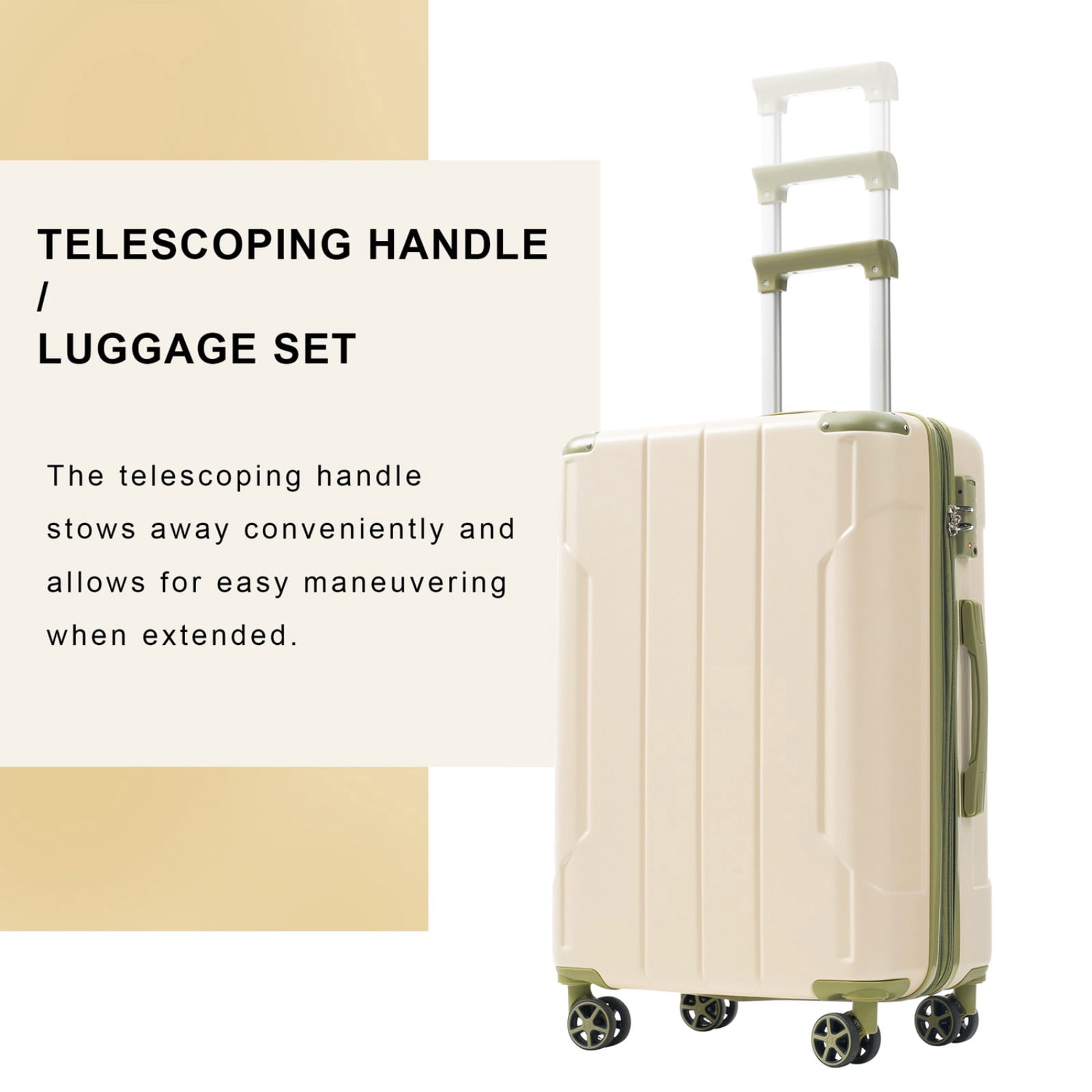 Hardshell Luggage, Lightweight Durable ABS Suitcases with Double Wheels, Expandable 24 Inch Checked Travel Luggage (White and Green)
