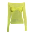 thumbnail image 5 of Women Off Shoulder T-Shirts Sheer Mesh Sexy Long Sleeve Tees Pleated See Through Solid Slim Tops Trendy, 5 of 5