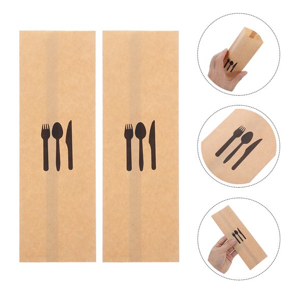 Supvox 300Pcs Kraft Paper Silverware Sleeves with Oil Proof Lamination for Banquets and Catering Service